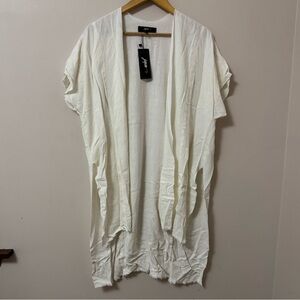 jupee (S-M) NWT ivory white linen blend beach cover up tunic kimono cardigan